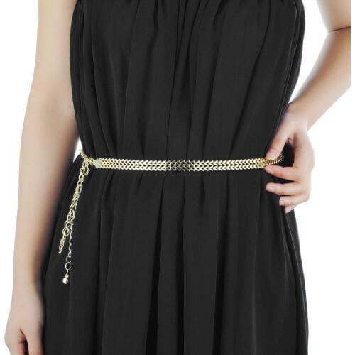 Metal Women Gold Hollowed-out Hip Belt Full Metal Body Waist Chain Belt One Size Gold