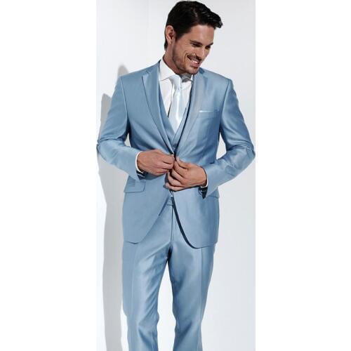Baby Blue Men Suits Slim Fit Groom Tuxedo Notch Lapel Wedding/Dinner Suits Best Man Bridegroom (Jacket+Pants+Tie+Vest)