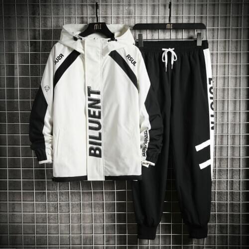 2020 Men Tracksuit Workwear Jacket mens Hooded Jacket+Pants 2PC Sets baseball loose Pullover coat & Long Pants