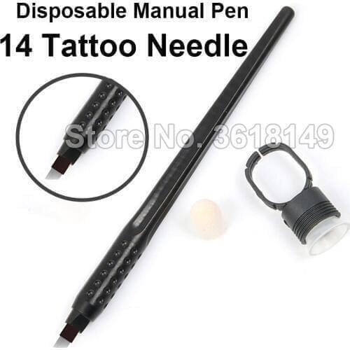 New 5pcs Disposable Microblading Pen with Lamina Tebori 14 Flex Tattoo Manual Pen with Black Sponge Ring Cup Eyebrow Pen for Lip