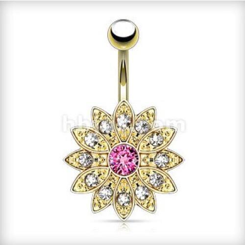 New Arrive Flower Style Belly Bar with Gem 316L Surgical Steel Sexy Navel Bell Button Ring for Women Girl 12pcs/lot