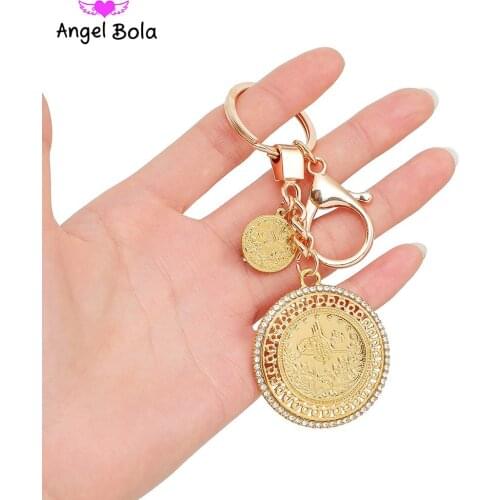 New Jewelry Arab Gifts Middle East Keychains Jewelry Wholesale Gold and Crystal Allah Key Chain for Women Islam Muslims Key Ring