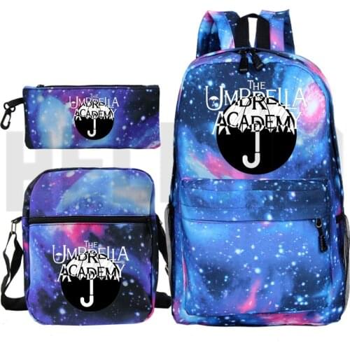 New Galaxy Backpack The Umbrella Academy Backpack Pencil Bag Women Travel Bags Mochila Men Plecak Anime Zipper Shoulder Bookbag