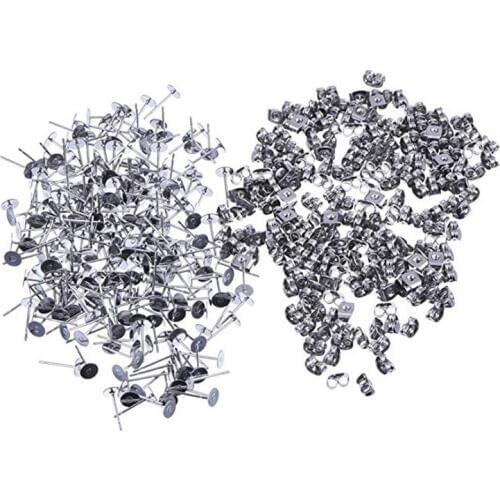 100Pcs Stainless Steel Earrings Posts Flat Pad with 100Pcs Butterfly Earring Backs For Earring Making Findings HK205