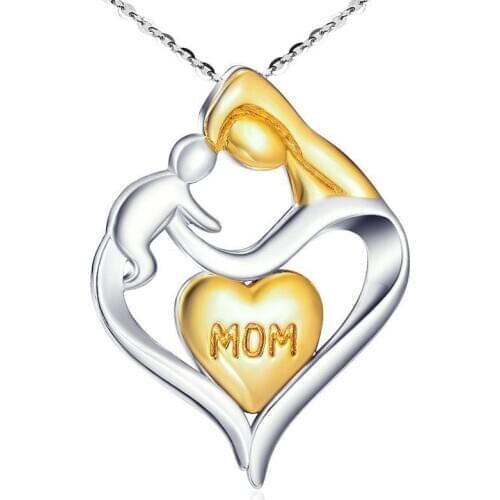 Mom Heart Shape Hanging Pendant Necklace Link Chain Gold Color Necklaces for Mothers Day