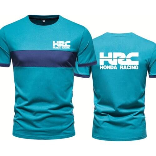 Casual Trend Mens tops HRC race motorcycle Car Logo printing Summer Fashion Harajuku Cotton Splicing Mens short sleeve