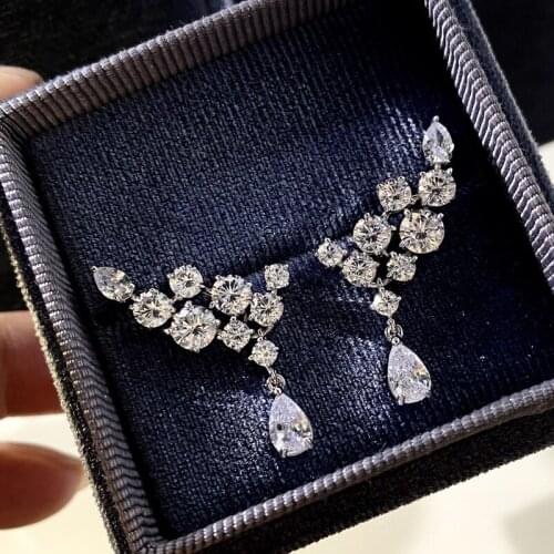 Luxury Real 925 Sterling Silver CZ Drop Earring for Ladies Girls Cute Angle Wing Earrings 2021 New Women Banquet Party Jewelry