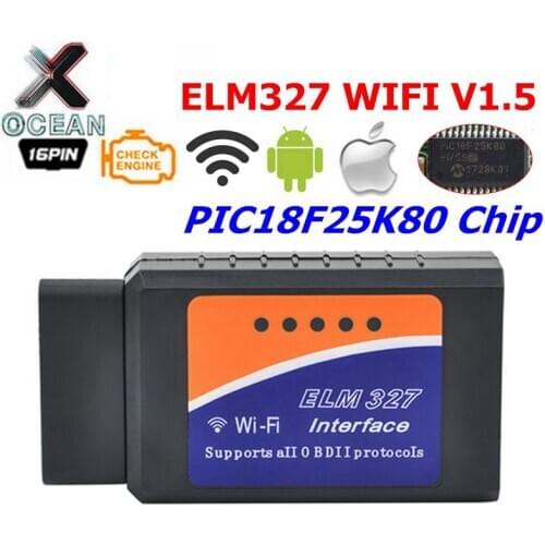 ELM327 WIFI Hardware V1.5 PIC18F25K80 Chip OBDII Code Reader ELM 327 WIFI V1.5 Supports Android/iOS/Windows OBD2 Diagnosis