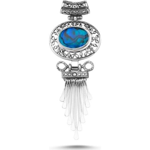 Silver 925 Sterling Abalon Pearl Hand Handwork Pendant