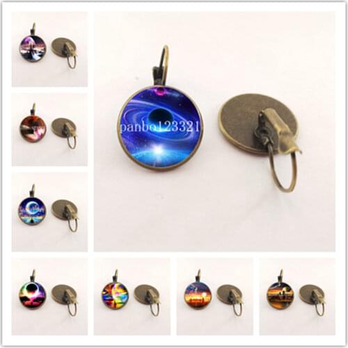Luminous Solar System Planetary Earrings Milky Way Nebula Luminous Earrings Moon Earth Sun Convex Glass Earrings Jewelry Gifts