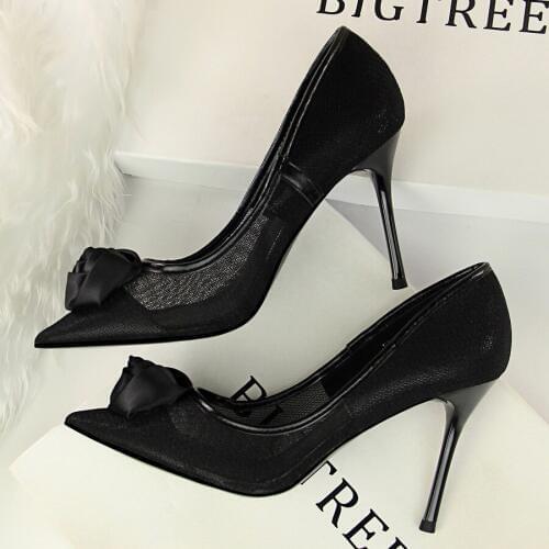 BIGTREE Sexy Pumps Slik Rose Lace Slip New Shoes Woman Pointed Toe Nightclub Thin Heels 9CM Footwear Ladies Party Wedding Shoe