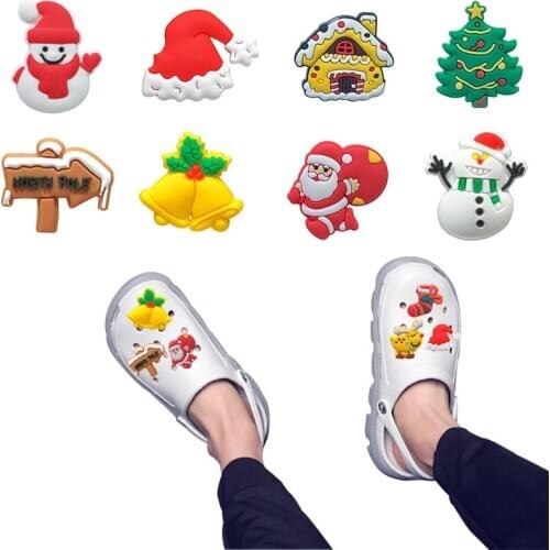 1pcs Christmas PVC Shoe Charms Santa Clause Snowman Shoe Accessories Decorations Fit Bracelets Ornaments Kids Gift