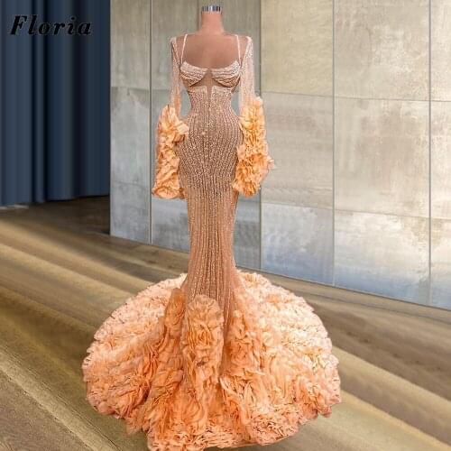 Modest Champagne Evening Dresses See Through Glitter Beaded Prom Dresses Arabic Dubai 2021 New Party Night Gowns вечерние платья
