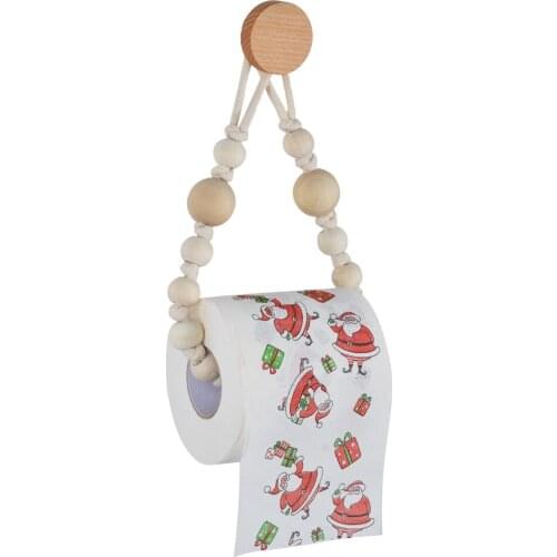 Nail-free Sticker Towel Rack Bathroom Wooden Hook Paper Towel Rack Bathroom Toilet Accessories Set Wooden beads