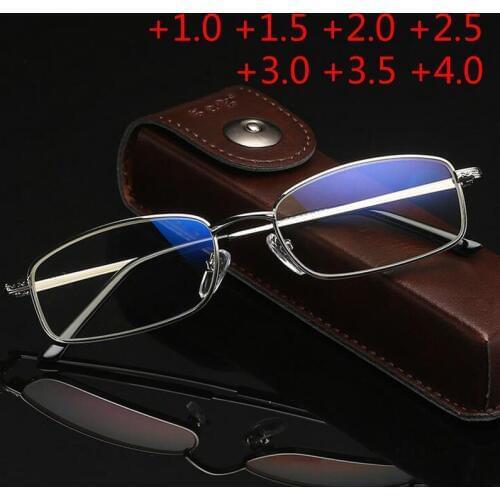 Retro Men Women Square Mirror Reading Glasses Metal Frame Glasses Mirror Personalized 1.0 1.5 2.0 2.5 3.0 3.5 4.0