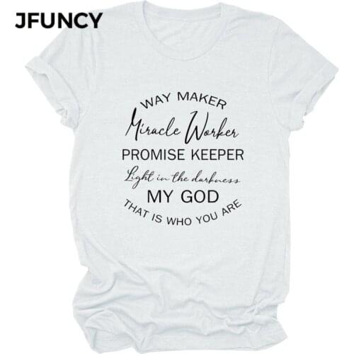 JFUNCY Letter Print Plus Size Short Sleeve Woman Tshirts Women T Shirt Casual Loose T-shirt Summer Tees 100% Cotton Tops