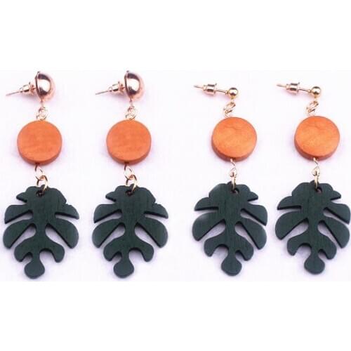Fashion green color African plant Wood Monstera Leaf earrings for women bear drop earring girls gifts new fj008