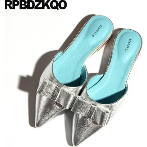 Pointed Toe Patent Leather Silver Slip On Women Flats Shoes With Little Cute Bowtie Sandals Mules China Chinese Bow Slippers