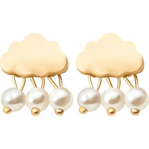 3 Simulated Pearl Beads Tassel Rain & Cloud Golden Silver Plated Drop Earrings for Women Dangle Earrings
