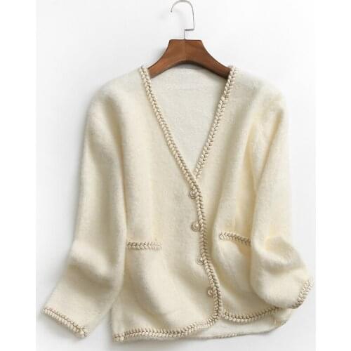 Womens Autumn Winter Solid Color Thicken Warm knitted Sweater Female V Neck Long Sleeve High Waist Casual Looose Cardigan TB155