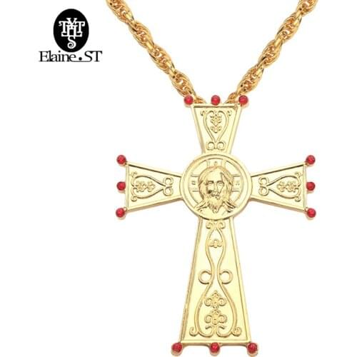 2 Styles Catholic Juses Cross Pendant Necklace Gold Color Metal Crafts Decor Accessory Religious Icon Orthodox Baptism Gifts
