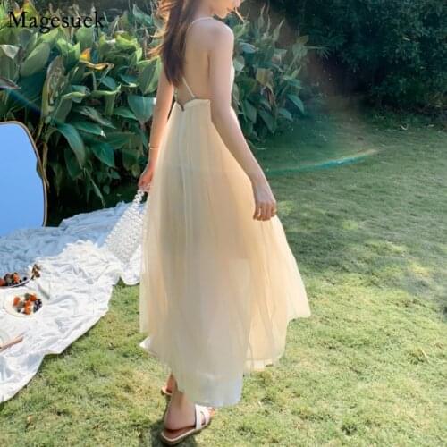 Vestidos Spaghetti Strap Womens Dress Summer 2021 Holiday Beach Dress Female Backless Mesh Princess Party Dresses Ladies 13232