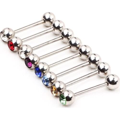 10pcs Rhinestone Tongue Piercing Ring Barbell Stud Nipple Rings Ear Cartilage Tragus Stainless Steel Tongue Rings Body Jewelry