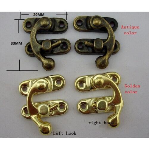 100pcs 29*33mm Antique color and golden color Hardware accessories Metal Vintage Jewelry box latch hook