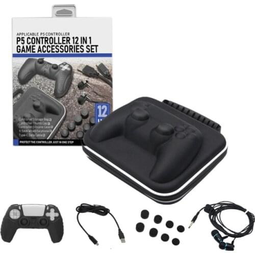 12 in 1 Storage Bag Carrying Case Controller Cover for PS5 Gamepad with Silicone Gamepad Protective Cover Case Thumb Grip Cap