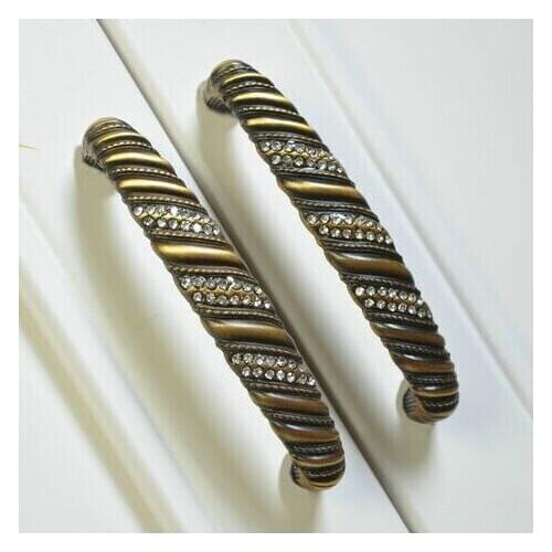128mm Vintage glass diamond furniture Handle crystal kitchen cabinet dresser cupboard Bronze Pull antique brass Knob ZInc alloy