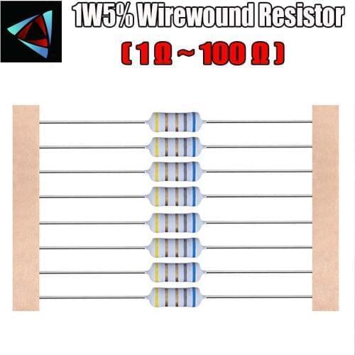 20pcs 1W 5% Wirewound Resistor +-5% 1E 1.5E 0.1E 4.7E 3.3E 10E 100E 47E 2.2E 5.1E 22E ohm