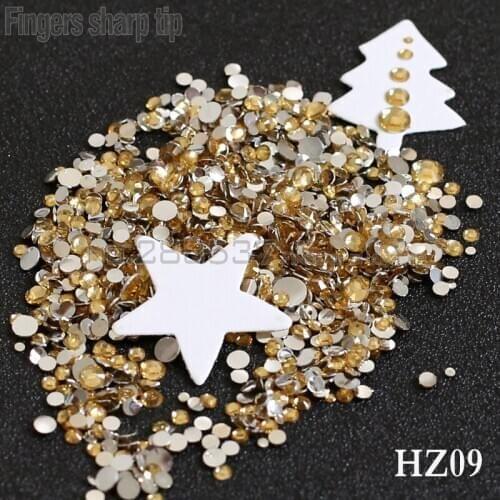 2017 Finger Sharp Tip 1000pcs 2mm-6mm Mix Sizes Crystal yellow 3D Resin Flat Bottom Popular Nail DIY Decorative Diamond HZ09