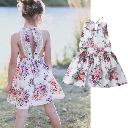2019 Kids Girl Dress Princess Kids Baby Girls Summer Floral Lace Strap Dress Party Tulle Tutu Dress Sleeveless Outfits 2- 9 T