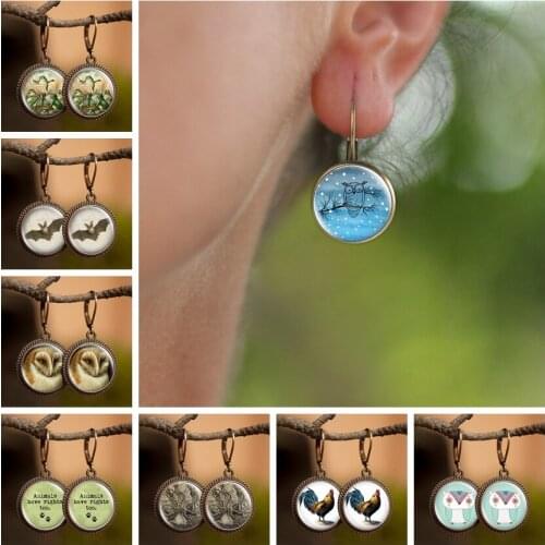 2019 New Trendy Handmade Jewelry Dangle Earrings Cute Animals Picture Glass Fashion Earrings Womengirl Creative Gift