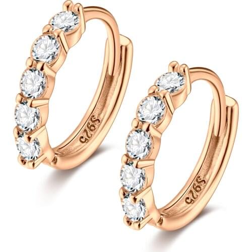 5 Solitaire Cubic Zirconia Small Huggie Hoop Earrings 925 Sterling Silver Lobe Conch Piercing Jewelry for Women Teens
