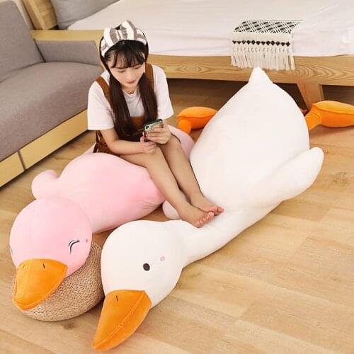 90-140cm Giant Size Soft Lying Duck Plush Mat Lovely Huge Plush Duck Dolls Stuffed Animal Pillow Sleeping Back Cushion for Baby