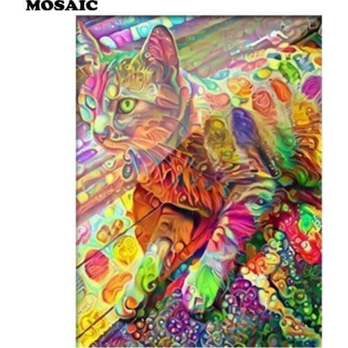 Diamond Embroidery Sale Animal Full Square Drill Diamond Painting Cross Stitch color Cat Picture Of Rhinestones Mosaic stickers