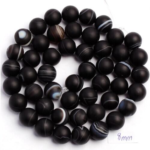 Natural Banded Black Agates Stone Loose Beads High Quality 4/6/8/10/12/14mm Frosted Round Bracelet Jewelry Accessories 38cm w561