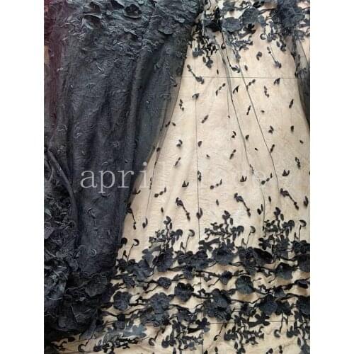 Black ST01# 5yards/Lot Elegent 3D Floral Embroidery Tulle Mesh French Lace Fabric For Sawing Wedding Bridal Dress/Occasion