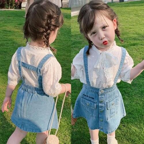 Children Clothing Set Baby Girls Cute Princess Lace Blouse Summer Kids Cowboy Straps Dress Fashion Toddler Girls Clothes
