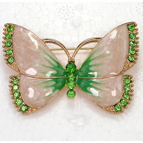 Rhinestone Green Enamel Butterfly brooch Pin C866 K2