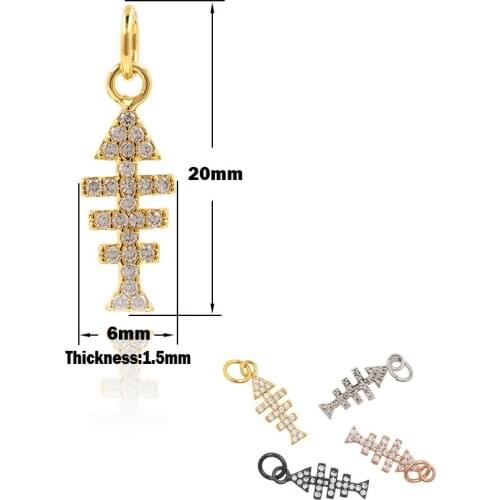 Fishbone Pendant Brass Zircon Earrings Jewelry Accessories DIY Bracelet Necklace Making Supplies