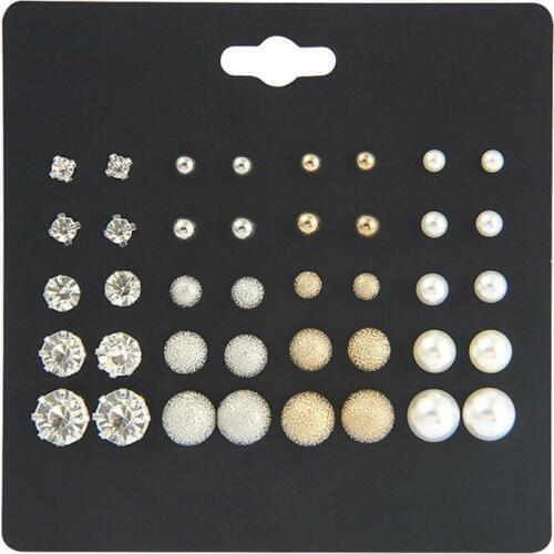 20Pairs/Set Fashion Simulated-pearl Stud Earrings Set For Women Cheap Vintage Jewelry Punk Crystal Ear Studs Brincos