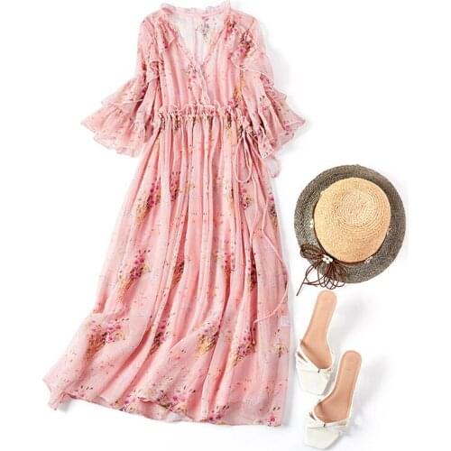 Summer Dress 2021 100% Silk Short Sleeve Dress Korean Elegant Dresses for Women Casual Midi Clothes Vestido De Mujer Pph3879