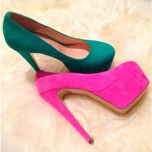 Moraima Snc Sexy High Heel Shoe Woman Fashion Platform Pumps Rose Pink Suede Thin Heels Party Shoe Club Wearing Heels