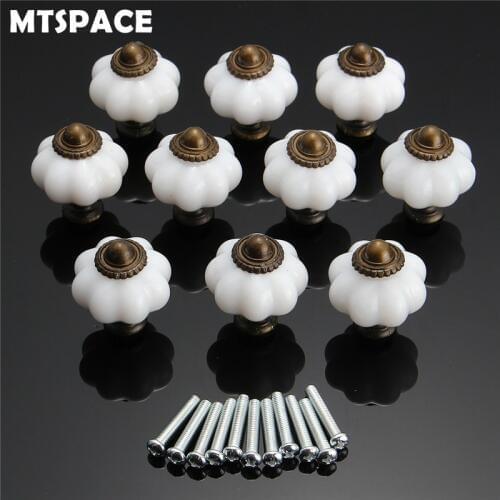 MTSPACE 10pcs/Set Vintage Style Pull Handle Shape of Pumpkin Metal Plastic Door Knobs Cabinet Drawer Cupboard Kitchen White