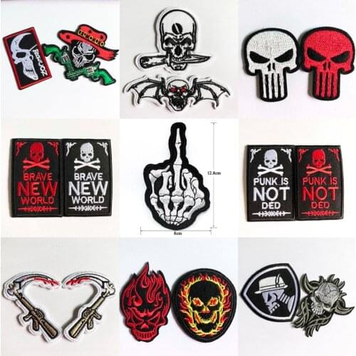 Set of Fabric Embroidered Skull Hand Patch Cap Clothes Sticker Bag Sew Iron on Applique DIY Apparel Sewing Clothing Accessories