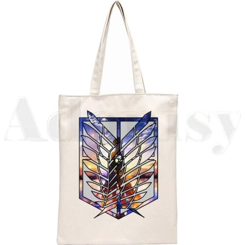 Shingeki No Kyojin Attack on Titan Survey Corps Print Reusable Shopping Women Canvas Tote Bags Eco Shopper Shoulder Bags