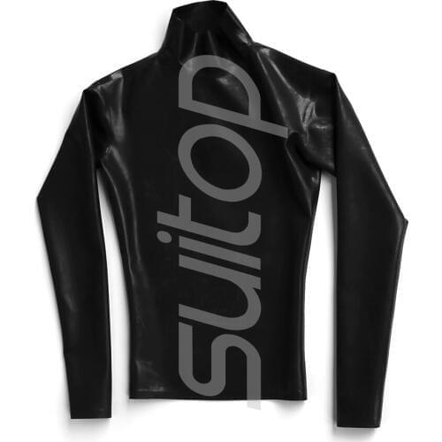 Casual latex T-shirt fashion Rubber Tee long sleeves top in black no zipper