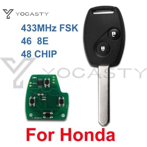 YOCASTY 433MHz 2 Button Remote Key Fob for Honda CR-V FR-V Jazz with 8E 48 46 Chip No Mark 2003 2004 2005 2006 2007 2008 2009